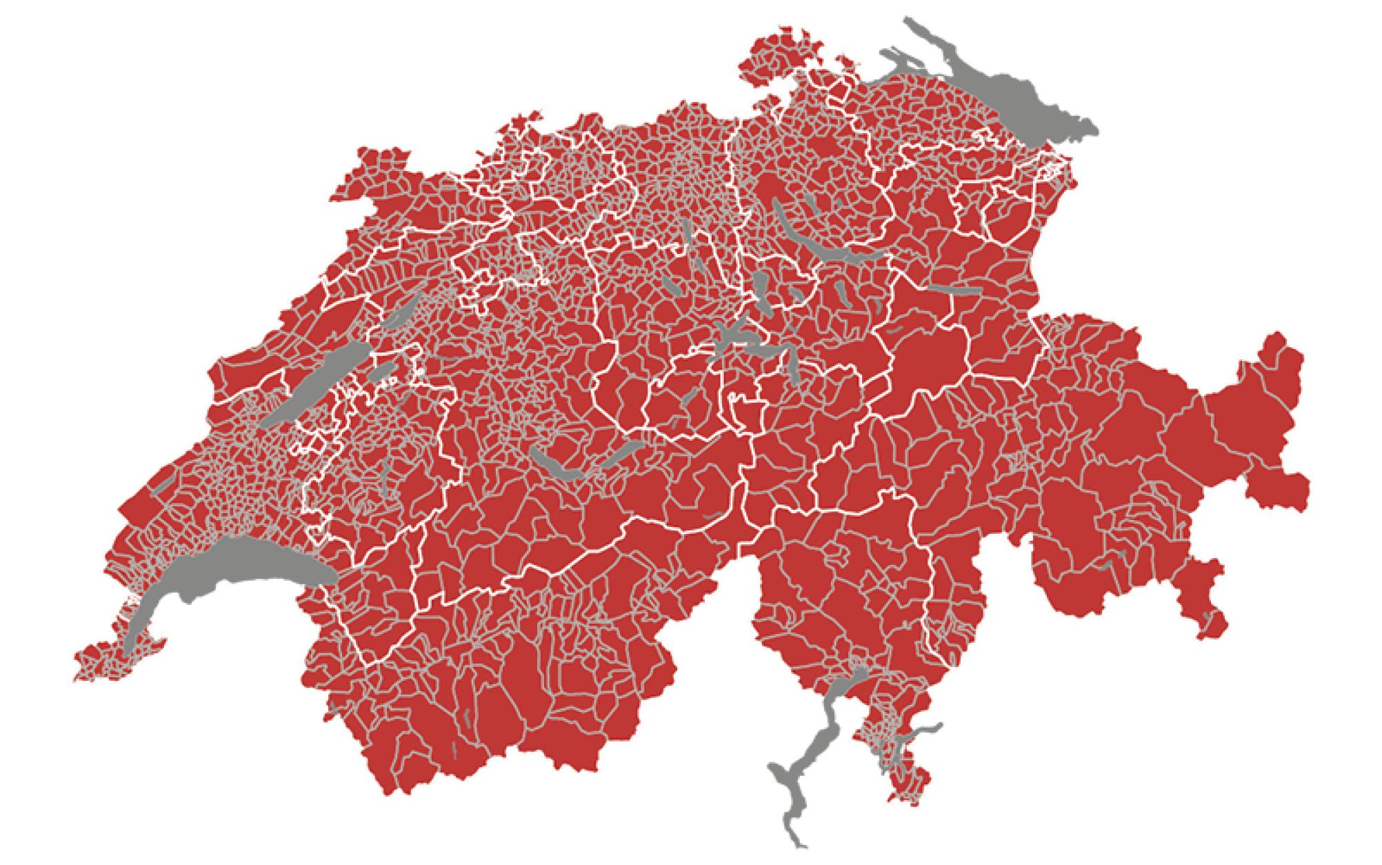 Die dritte Karte zeigt das feinmaschige Netz der Gemeindegrenzen.