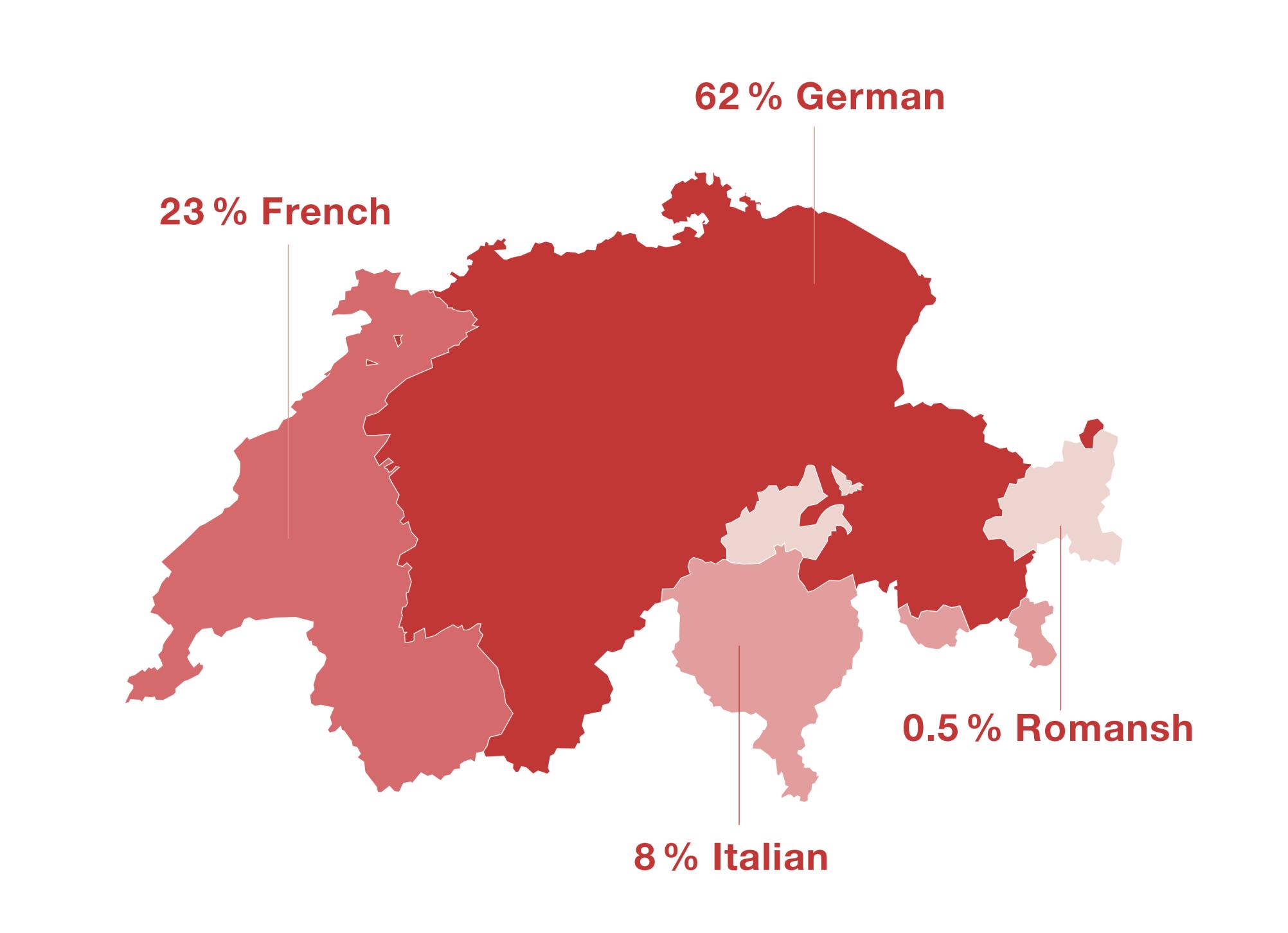 The map shows Switzerland’s linguistic borders, in particular of French-speaking Switzerland, Ticino and Graubünden.